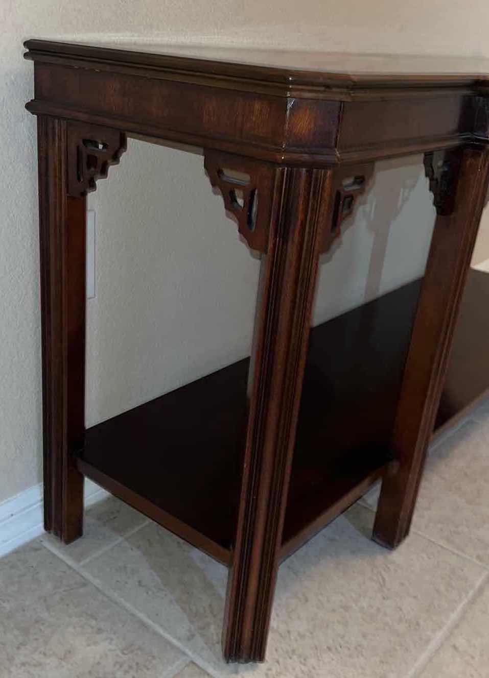 Photo 3 of LANE ALTAVISTA MID CENTURY CHINESE CHIPPENDALE CONSOLE TABLE FRETWORK SHELF INLAY 16” X 54” H26.25”