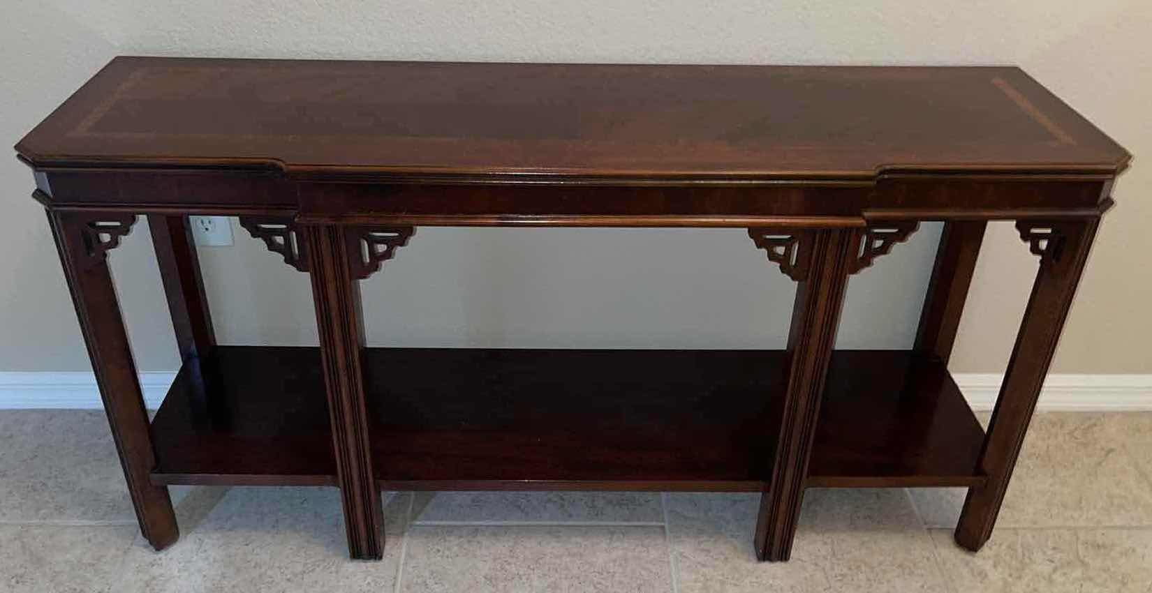 Photo 1 of LANE ALTAVISTA MID CENTURY CHINESE CHIPPENDALE CONSOLE TABLE FRETWORK SHELF INLAY 16” X 54” H26.25”