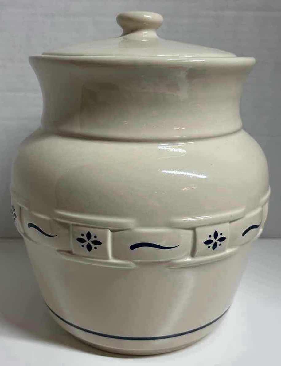 Photo 2 of LONGABERGER POTTERY WOVEN TRADITIONS CLASSIC BLUE EXTRA LARGE CANISTER & LID H10”