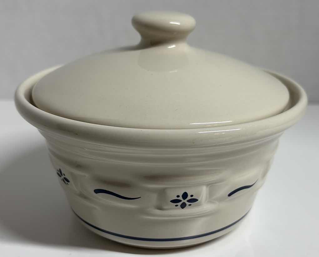 Photo 2 of LONGABERGER POTTERY WOVEN TRADITIONS CLASSIC BLUE BUTTER TUB & LID 5.75” X 4.25”