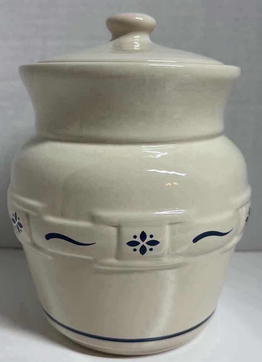 Photo 2 of LONGABERGER POTTERY WOVEN TRADITIONS CLASSIC BLUE SMALL CANISTER & LID H7.5”