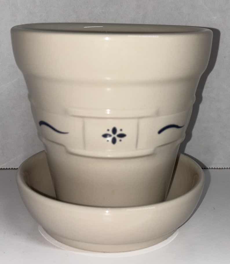 Photo 1 of LONGABERGER POTTERY WOVEN TRADITIONS CLASSIC BLUE 4” FLOWER POT & UNDERPLATE