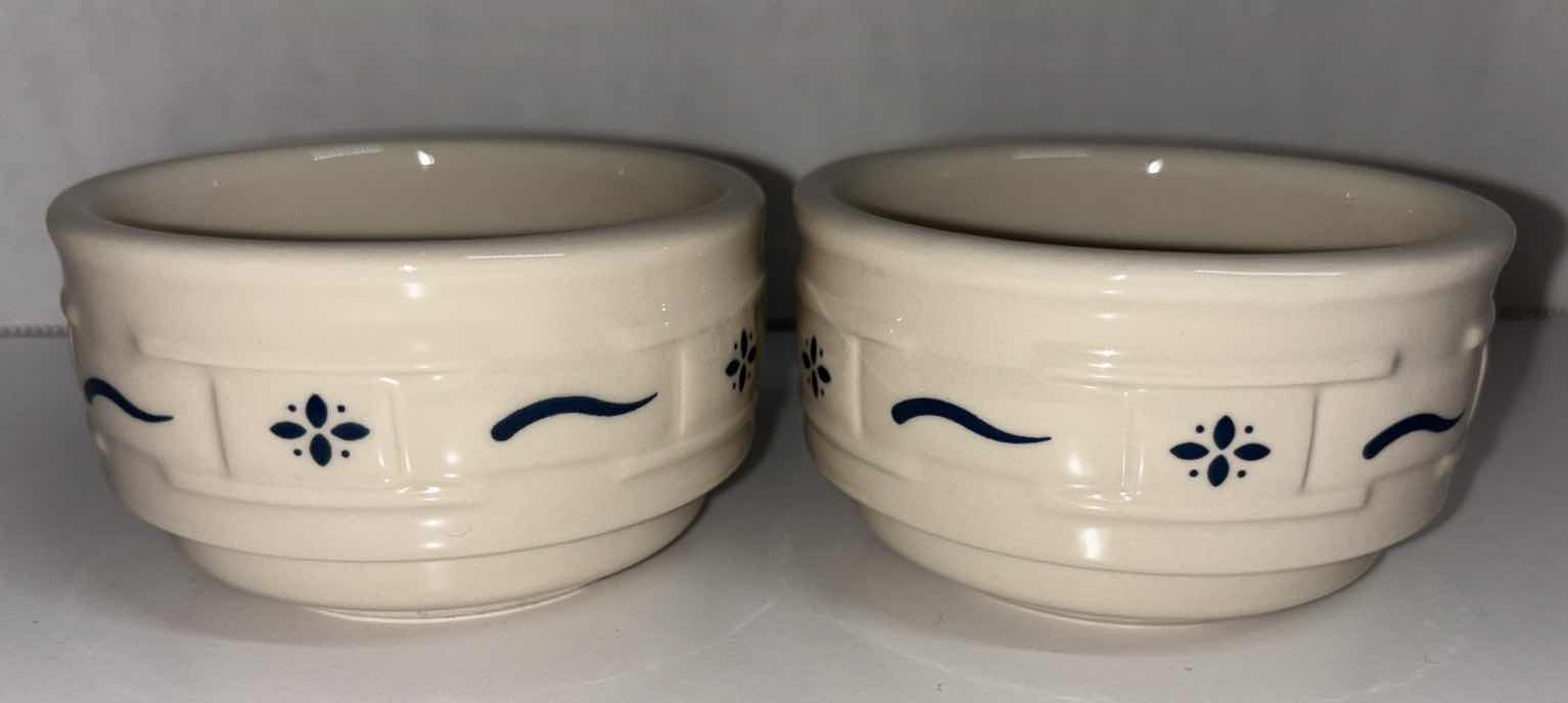 Photo 1 of LONGABERGER POTTERY WOVEN TRADITIONS CLASSIC BLUE CUSTARD CUP/DIP SET OF 2 3.5” X 2”