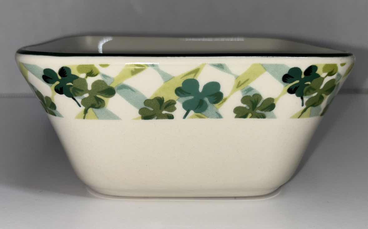 Photo 2 of LONGABERGER POTTERY SHAMROCK LUCKY TWIST 5” SQUARE DISH