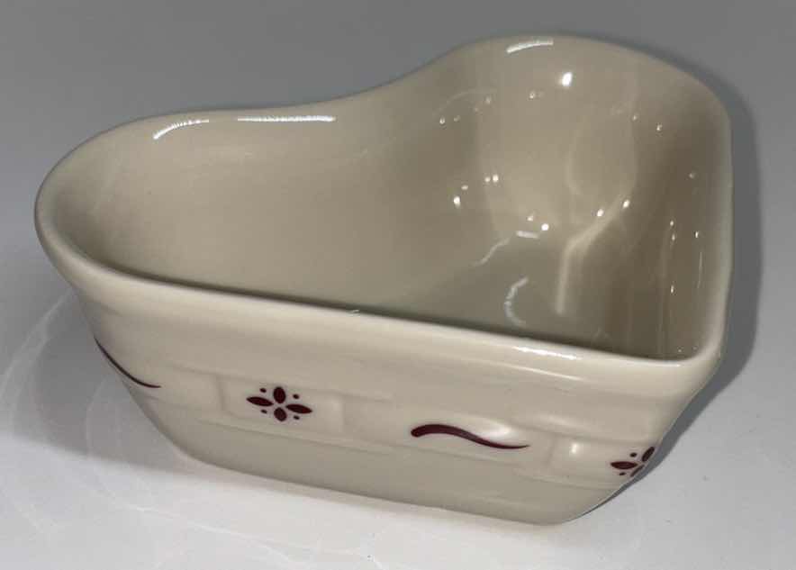 Photo 1 of LONGABERGER POTTERY HEART RAMEKIN “ALWAYS AT HOME IN YOUR HEART” 5.5” X 2”