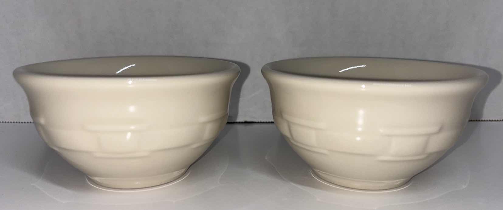 Photo 1 of LONGABERGER POTTERY WOVEN TRADITIONS IVORY DESSERT BOWLS (2) 4.25” X 2.25”