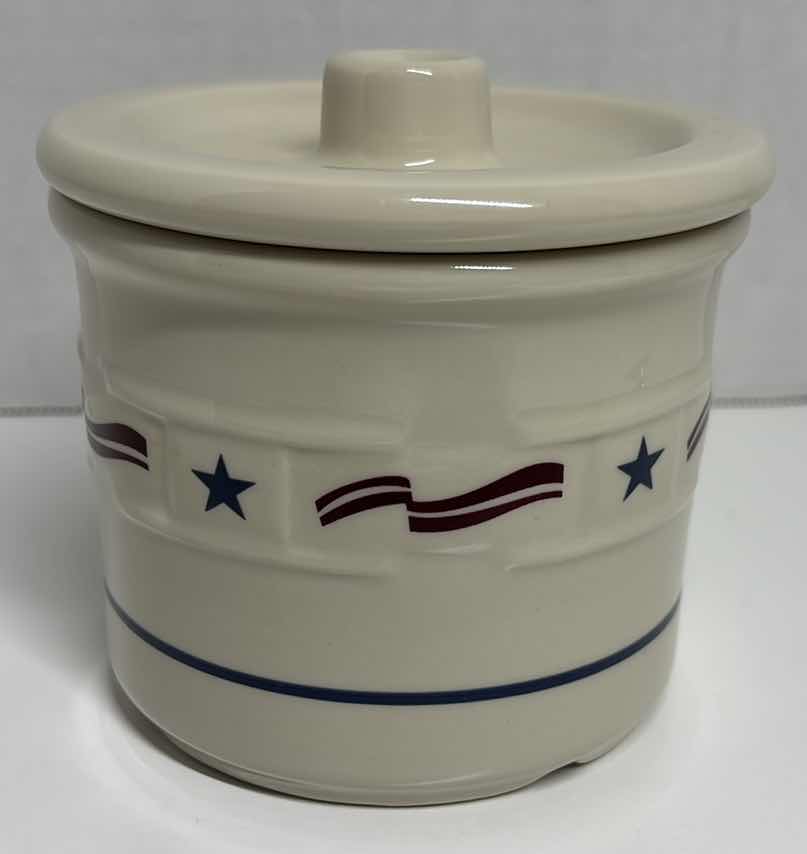 Photo 1 of LONGABERGER ALL AMERICAN 1 PINT CROCK W LID 4.5” X 4.5”