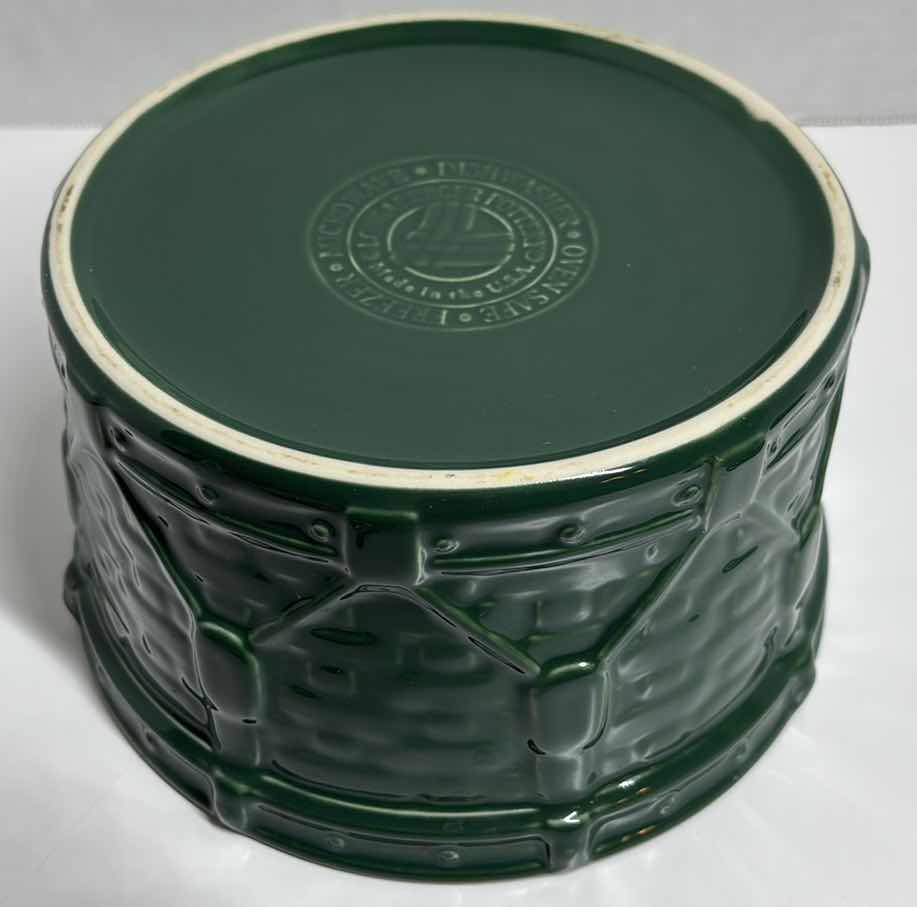 Photo 4 of LONGABERGER POTTERY WOVEN DRUM COLLECTION IN IVY GREEN 4” STORAGE CROCK & LID 7” X 5.25”