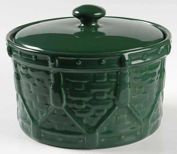 Photo 1 of LONGABERGER POTTERY WOVEN DRUM COLLECTION IN IVY GREEN 4” STORAGE CROCK & LID 7” X 5.25”