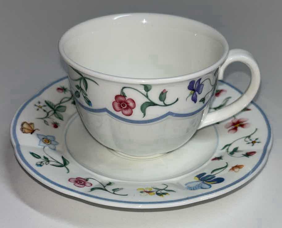 Photo 2 of VILLEROY & BOCH MARIPOSA BONE CHINA COLLECTION, 3.5” X 2.5” FLAT CUP & 6” SAUCER SET