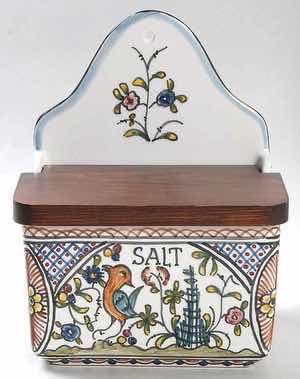 Photo 1 of WILLIAMS-SONOMA PROVENCE (CASTLE CENTER) COLLECTION CRAFTED IN PORTUGAL, SALT BOX W WOOD HINGED LID 4.5” X 6” H7.75”