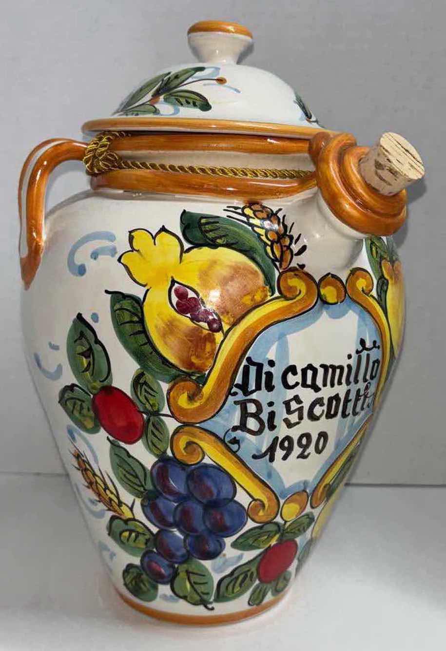 Photo 1 of DI CAMILLO BISCOTTI 1920 FLORENTINE SPOUT HANDPAINTED ITALIAN CERAMIC 13” JAR