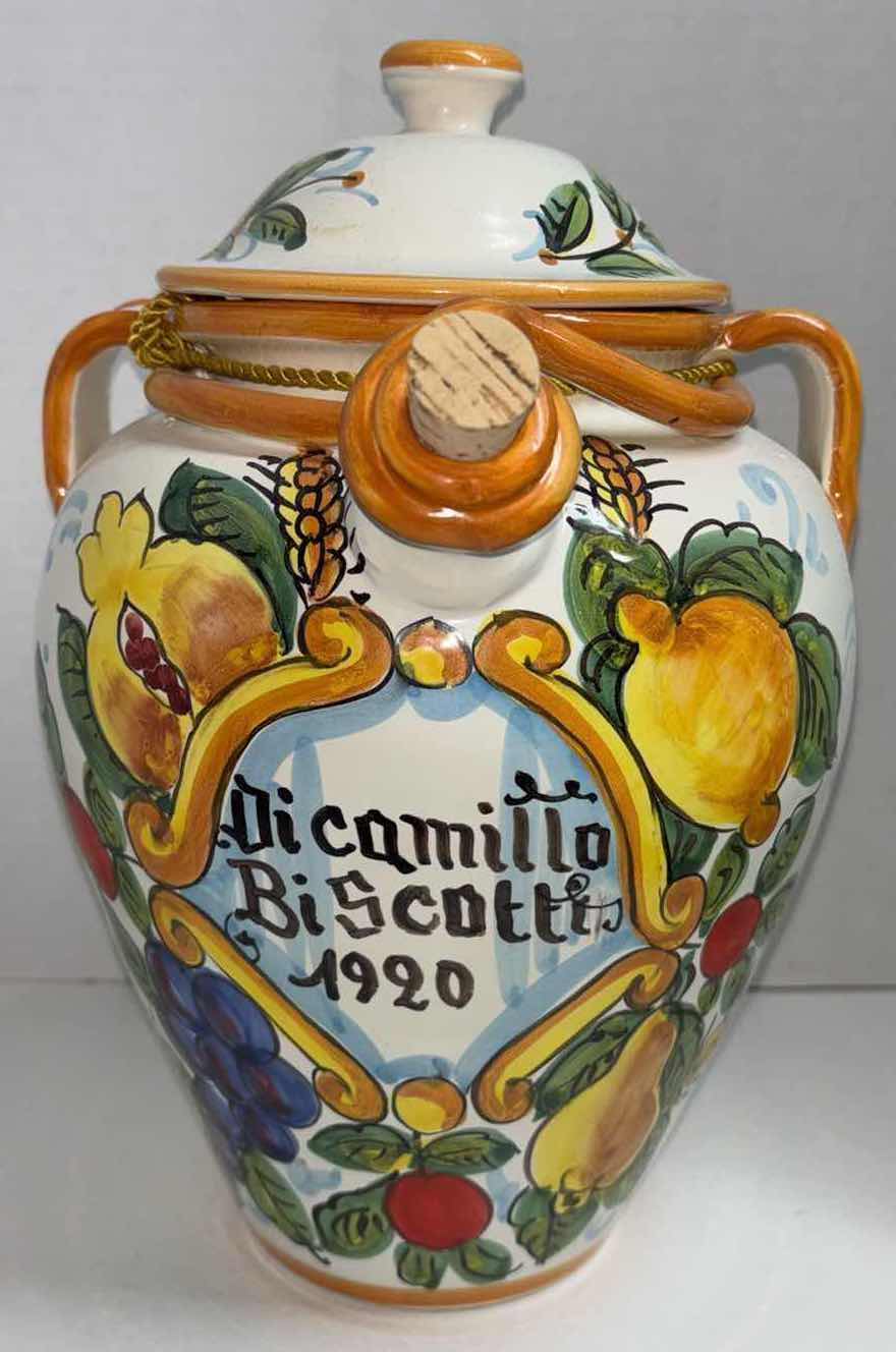 Photo 2 of DI CAMILLO BISCOTTI 1920 FLORENTINE SPOUT HANDPAINTED ITALIAN CERAMIC 13” JAR