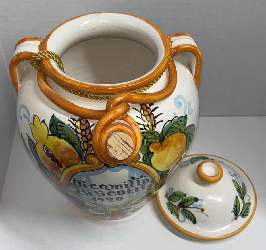 Photo 5 of DI CAMILLO BISCOTTI 1920 FLORENTINE SPOUT HANDPAINTED ITALIAN CERAMIC 13” JAR