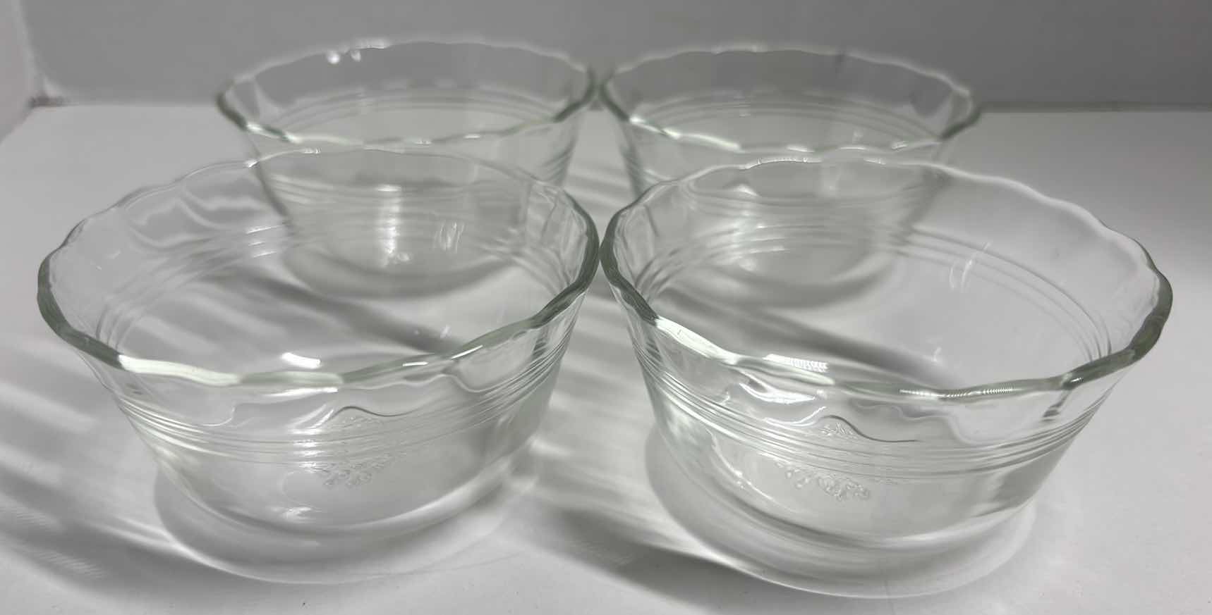 Photo 1 of 4-PC VINTAGE PYREX #463, 3-RING SCALLOP EDGE CUSTARD CUPS