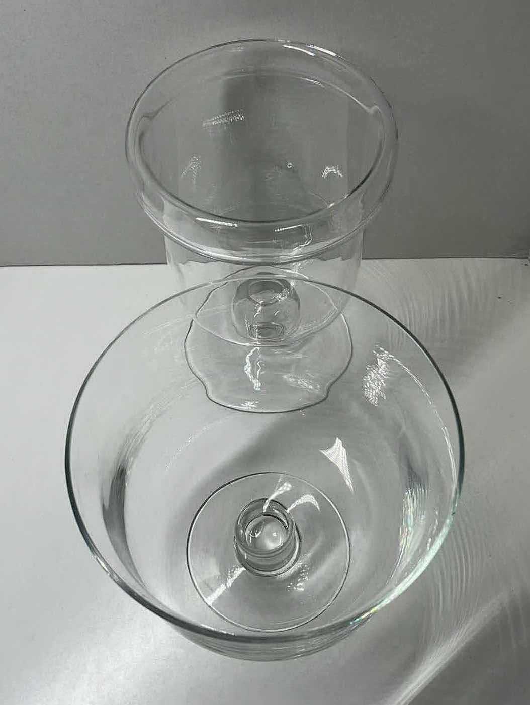 Photo 3 of CLEAR GLASS PEDESTAL VASES (2) 6.5”/7.5” X 10”/8.5”