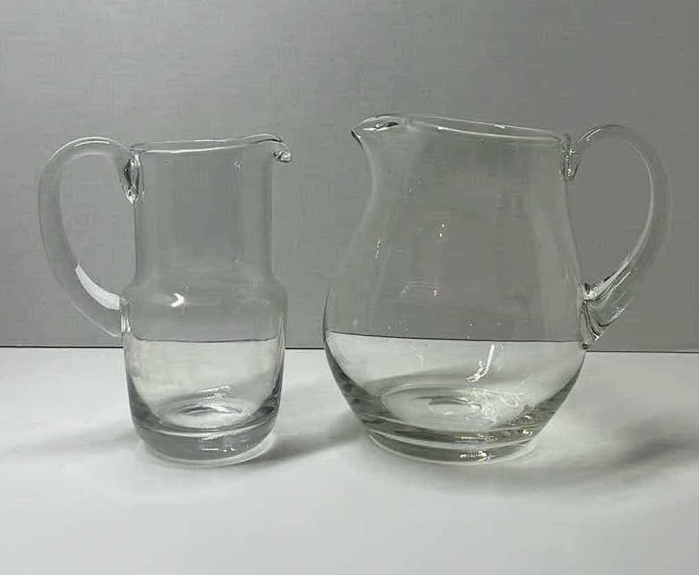 Photo 1 of CLEAR GLASS PITCHERS (2) 5.5”/7” X 7”/8”