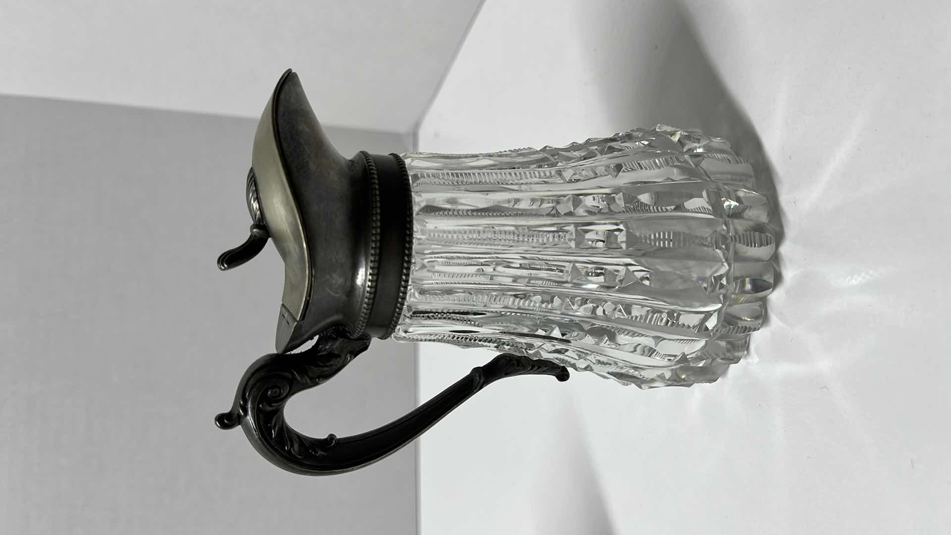 Photo 4 of ANTIQUE SILVER LID GLASS SYRUP DISPENSER 4” X 3” H5”