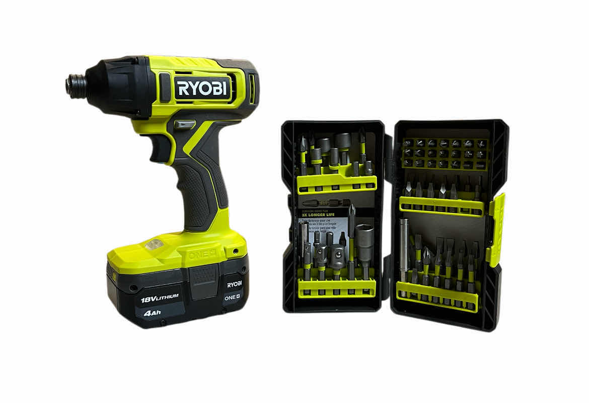 Photo 1 of RYOBI ONE PLUS CORDLESS DRIVER DRILL MODEL PCL235 W BATTERY & BIT SET