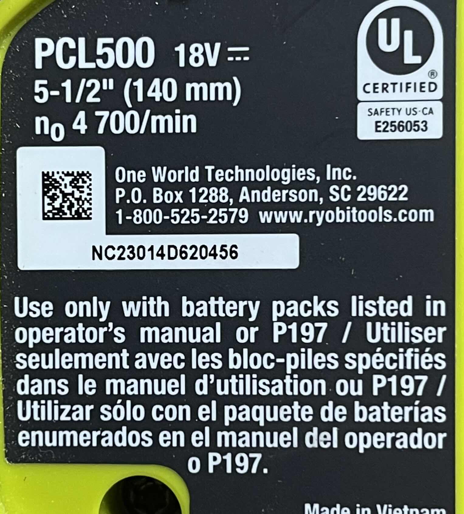 Photo 1 of RYOBI ONE PLUS CORDLESS 5.5” CIRCULAR SAW MODEL PCL500 (TOOL ONLY)