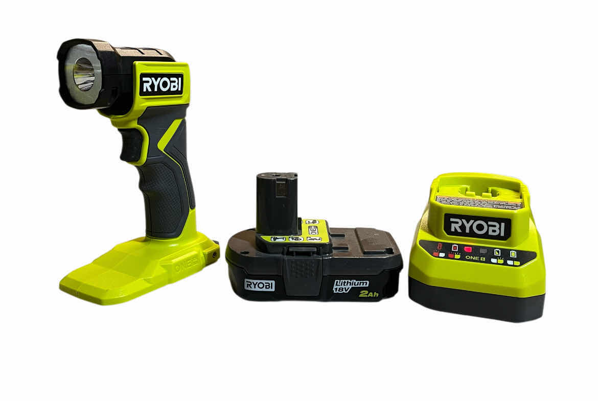 Photo 1 of RYOBI ONE PLUS CORDLESS LED FLASHLIGHT MODEL PCL660 W BATTERY & CHARGER