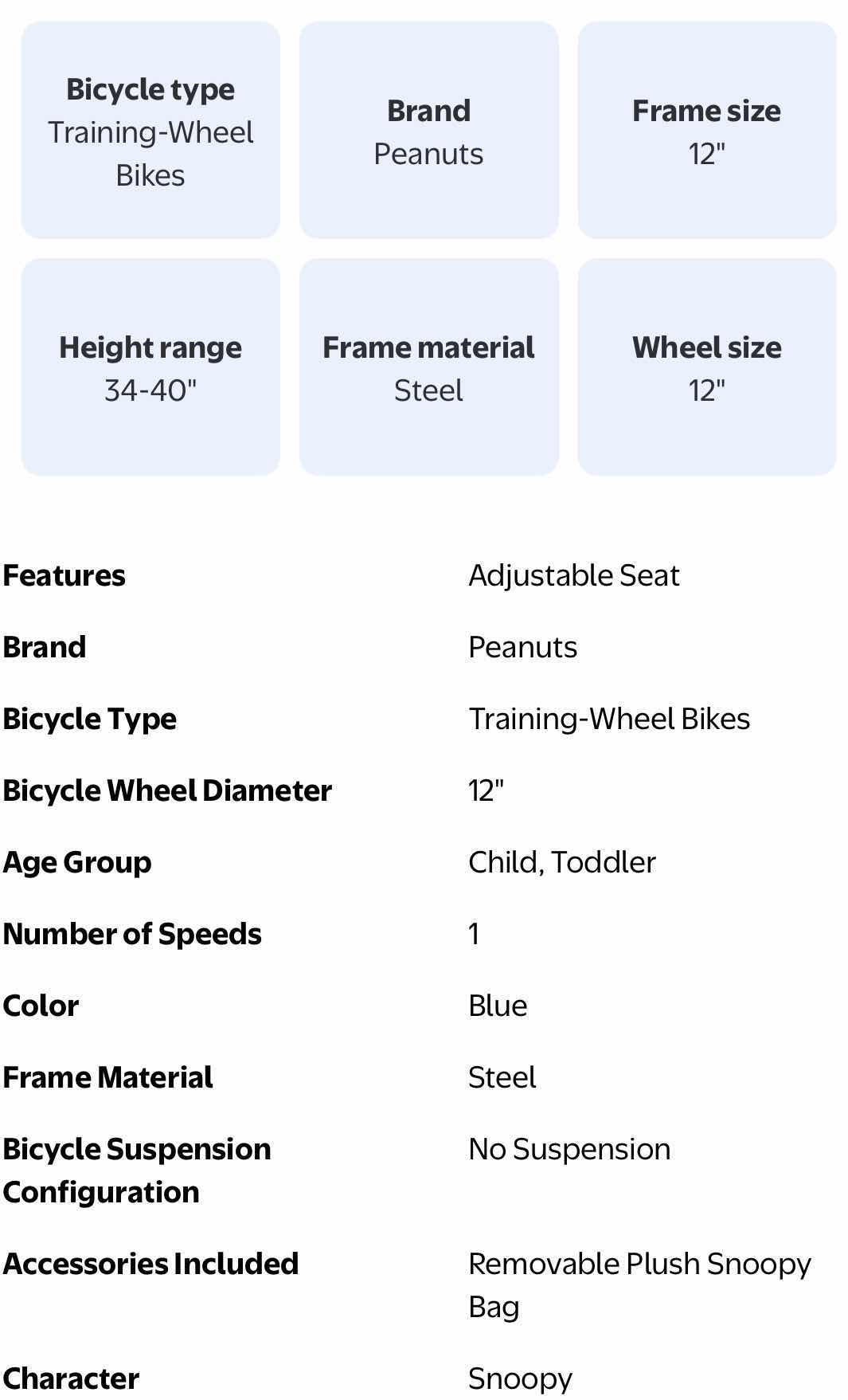 Photo 1 of DYNACRAFT WHEELS PEANUTS SNOOPY 12” CHILDREN’S TRAINING BIKE 8010-01