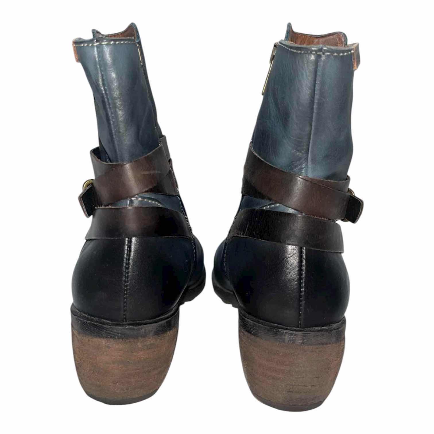 Photo 1 of PIKOLINOS BLUE GREEN/BROWN SIDE-ZIP BUCKLE STRAP ANKLE BOOTS WOMENS SIZE 8