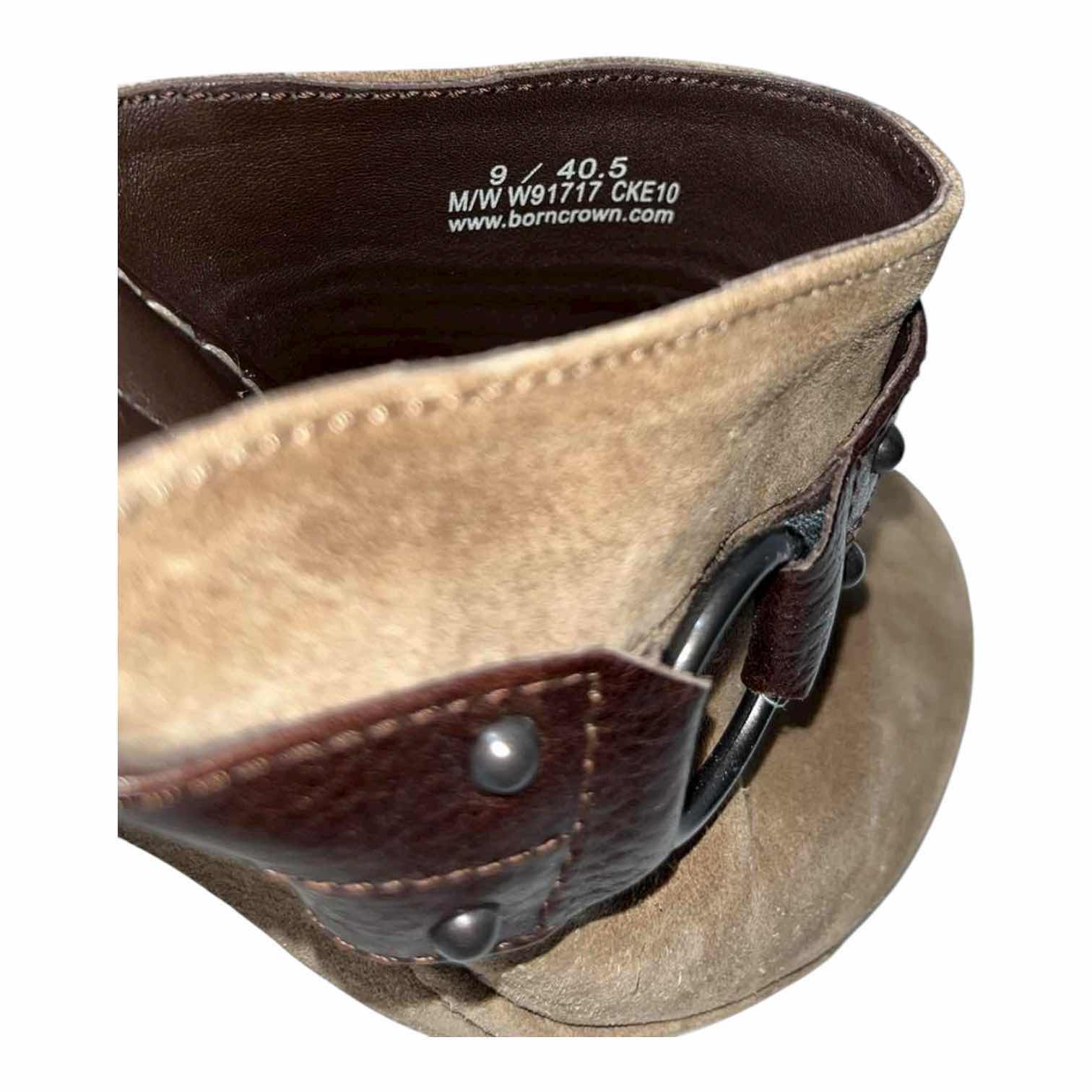 Photo 1 of BORN CROWN TAN HARNESS SUEDE SLIP-ON CLOGS WOMENS SIZE 9