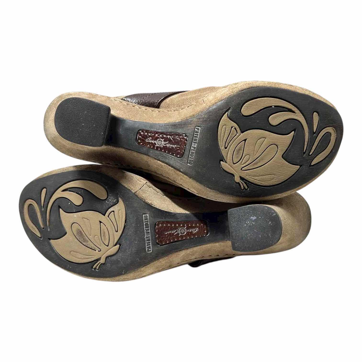 Photo 1 of BORN CROWN TAN HARNESS SUEDE SLIP-ON CLOGS WOMENS SIZE 9