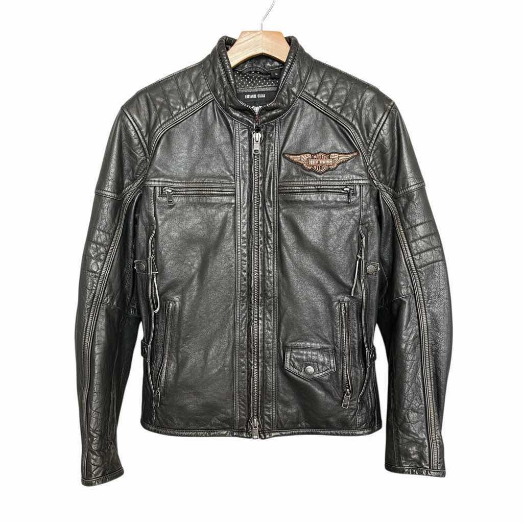 Photo 1 of HARLEY-DAVIDSON TRIPLE VENT DETONATOR DISTRESSED LEATHER JACKET SIZE M MENS
