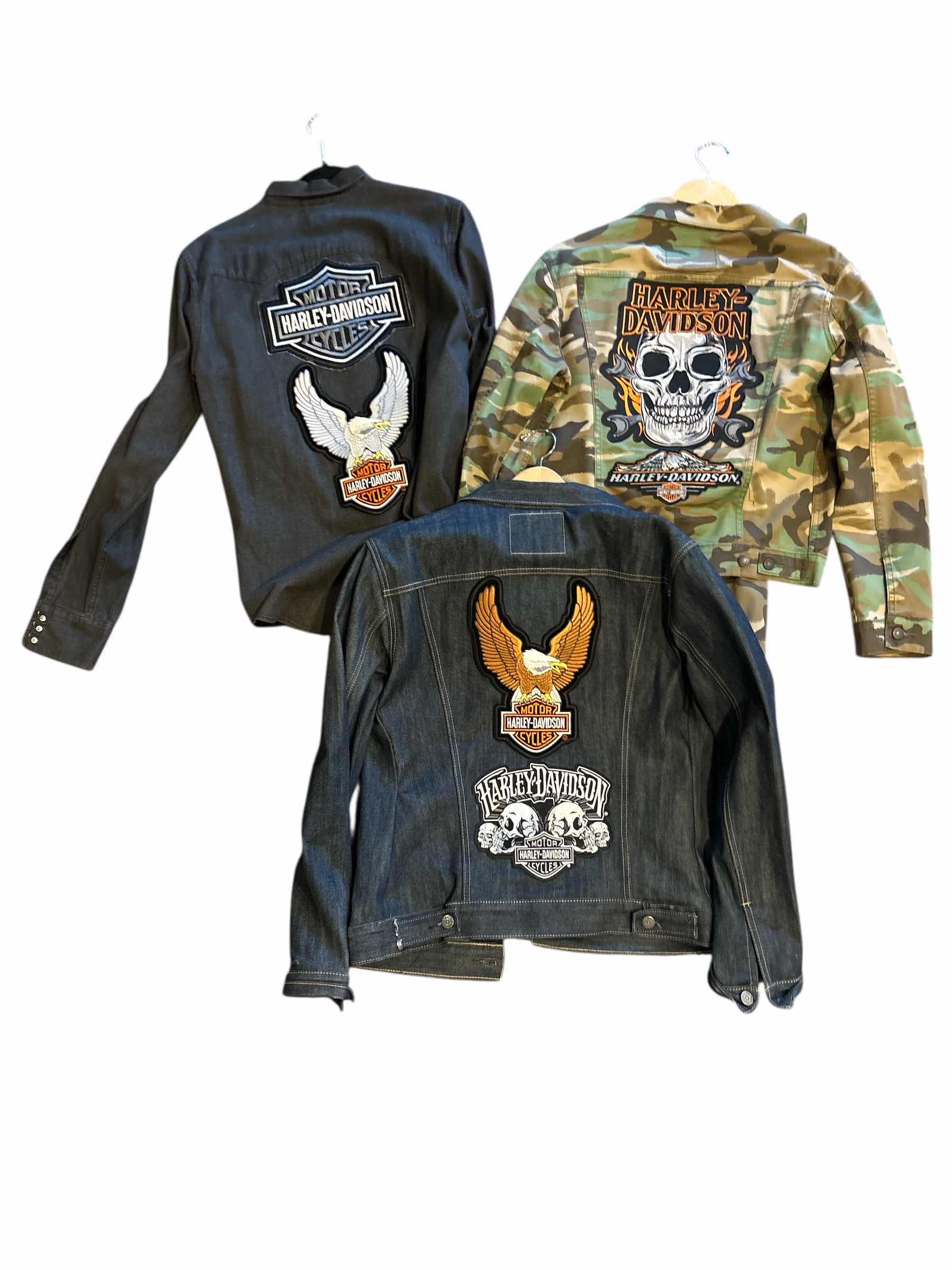 Photo 1 of LEVIS LONG SLEEVE BUTTON UPS WITH HARLEY-DAVIDSON PATCHES SIZE M AND L