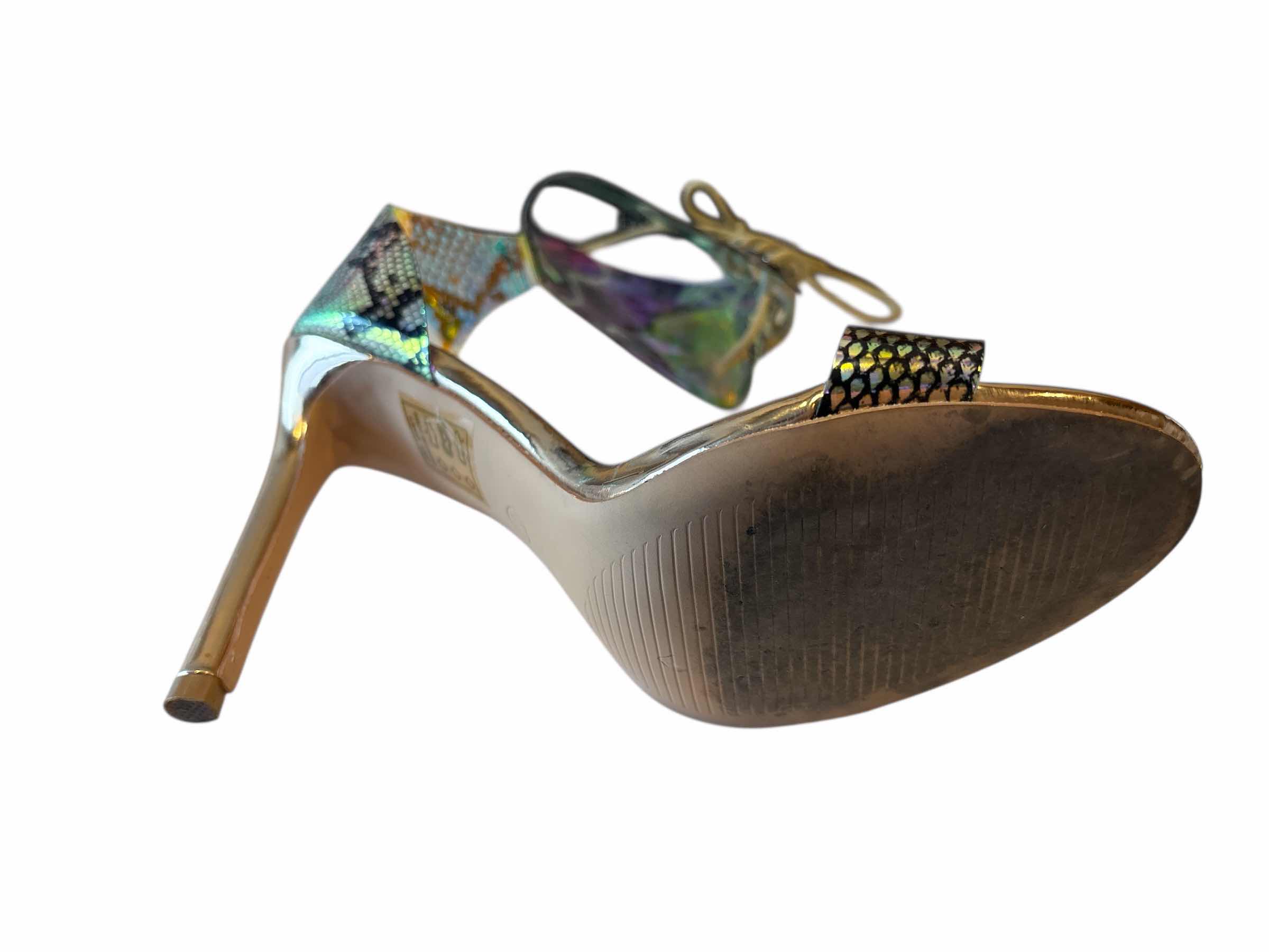 Photo 1 of FASHION NOVA OVERDRESSED NEVER HEELED SANDALS, WOMEN SIZE 6.5 MULTICOLORED SNAKESKIN