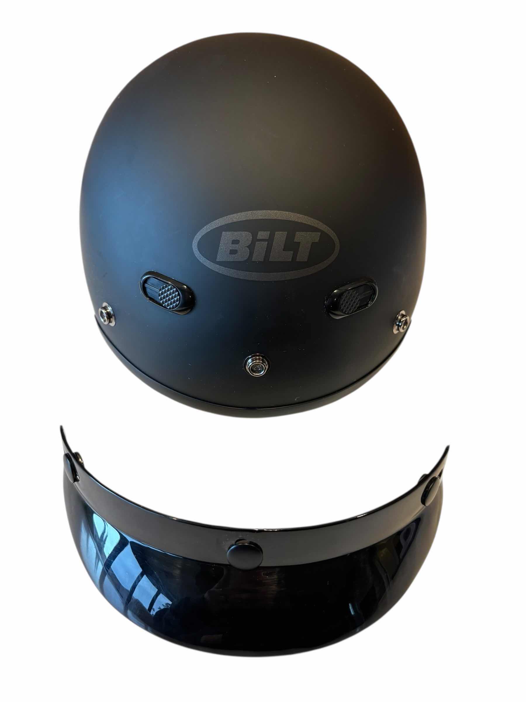 Photo 1 of BILT FALCON MOTORCYCLE 1/2 HELMET W STORAGE BAG, SIZE MEDIUM MATTE BLACK