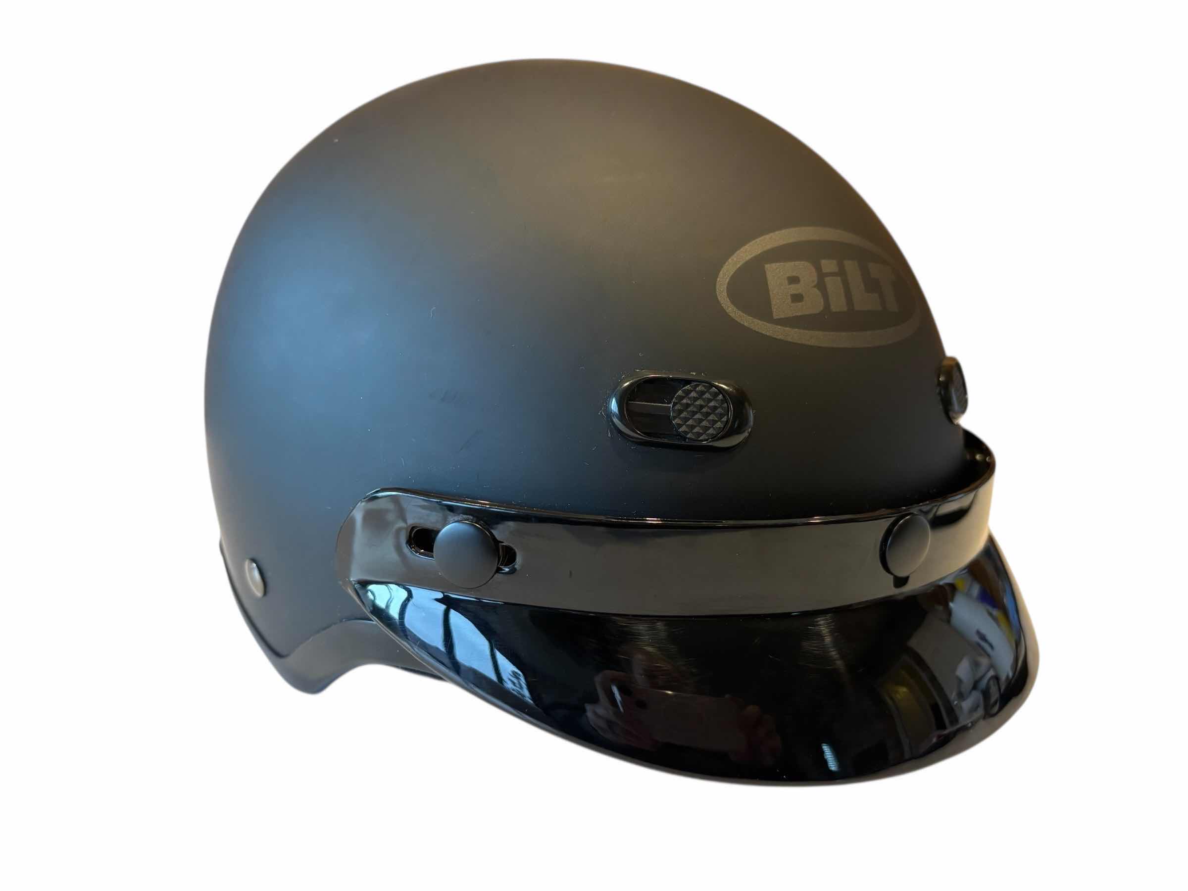 Photo 1 of BILT FALCON MOTORCYCLE 1/2 HELMET W STORAGE BAG, SIZE MEDIUM MATTE BLACK