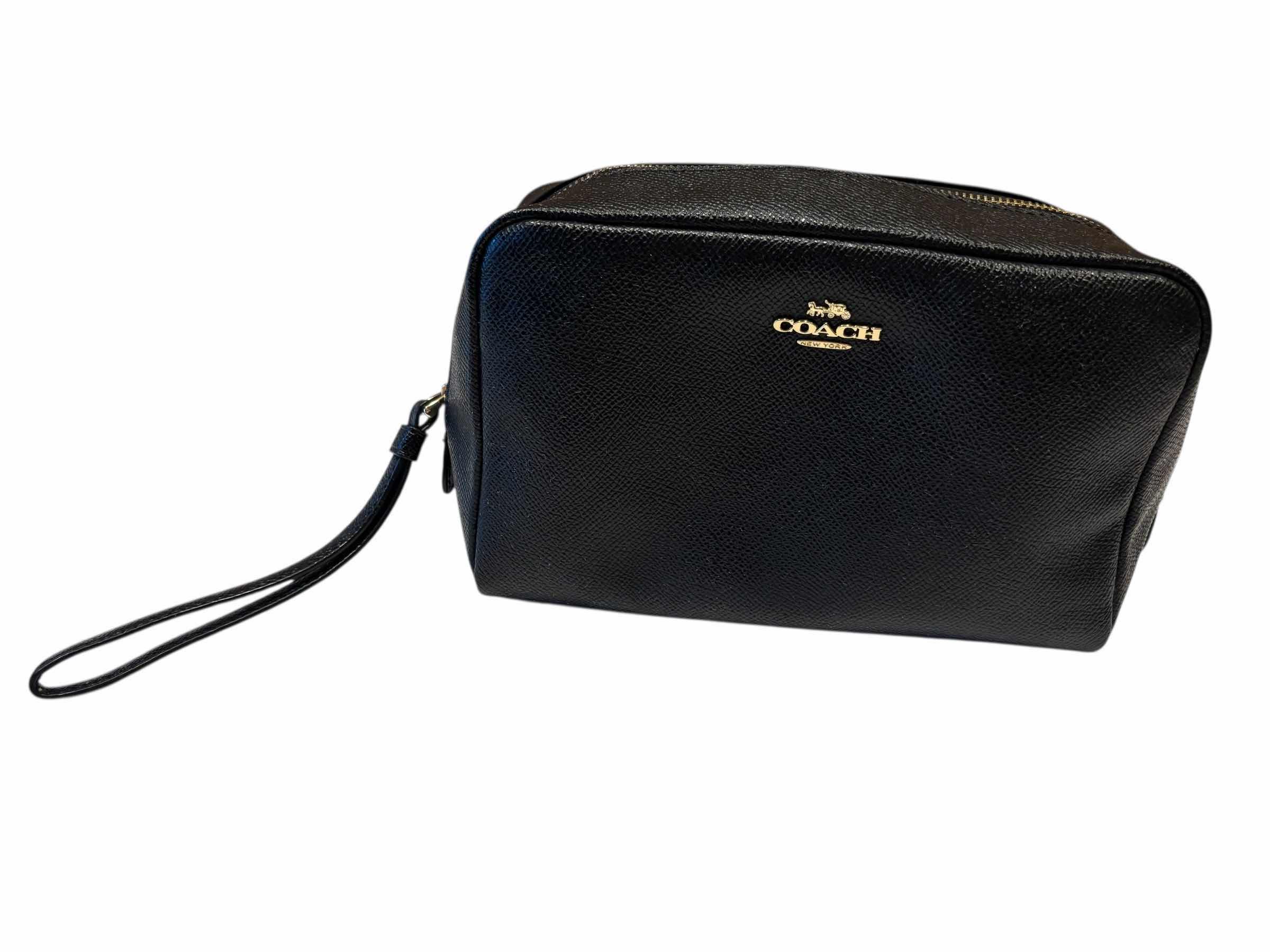 Photo 1 of COACH BOXY COSMETIC CASE LARGE WRISTLET IN BLACK W GOLD-TONED HARDWARE