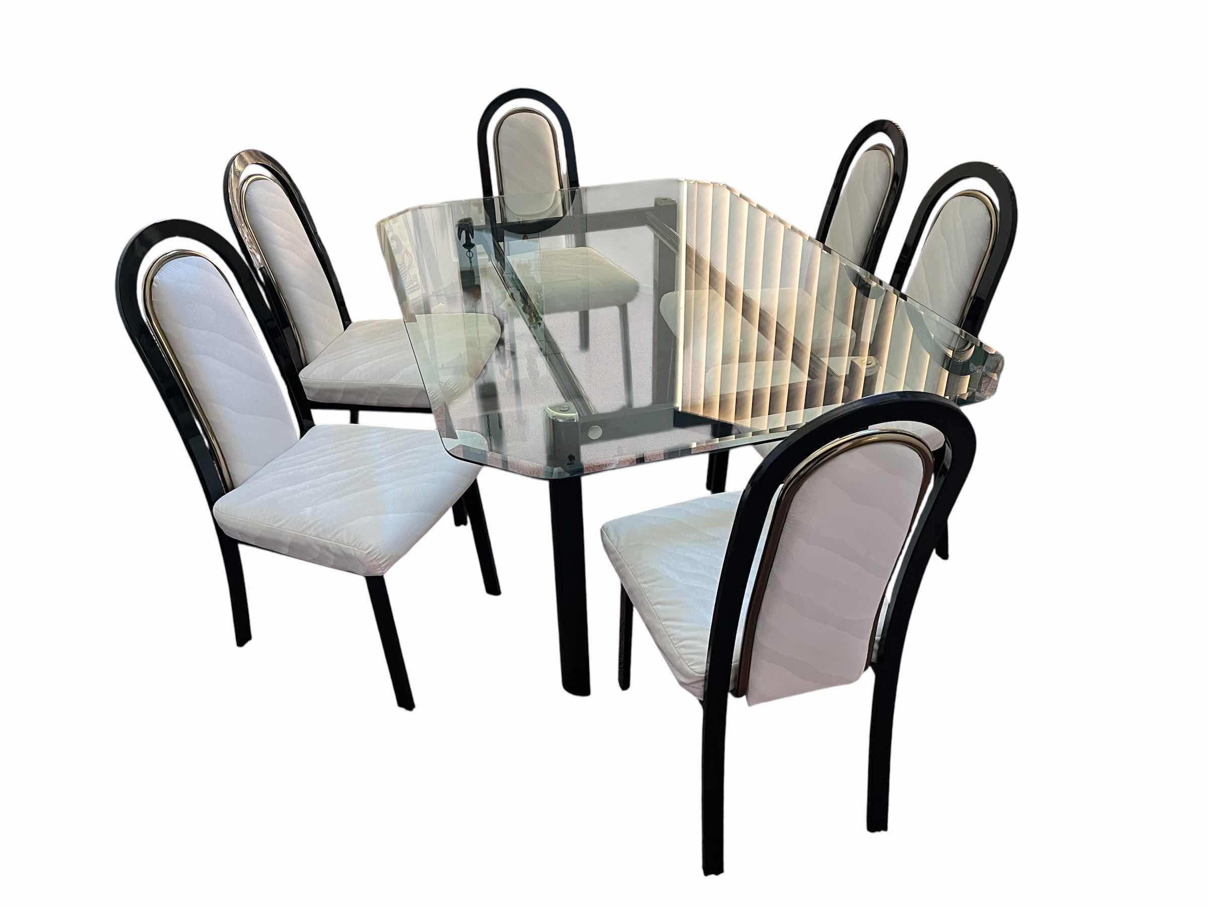 Photo 1 of CAL-STYLE FURNITURE NEO-DECO GLASS TOP TABLE & 6 CHAIR DINING SET (READ NOTES)