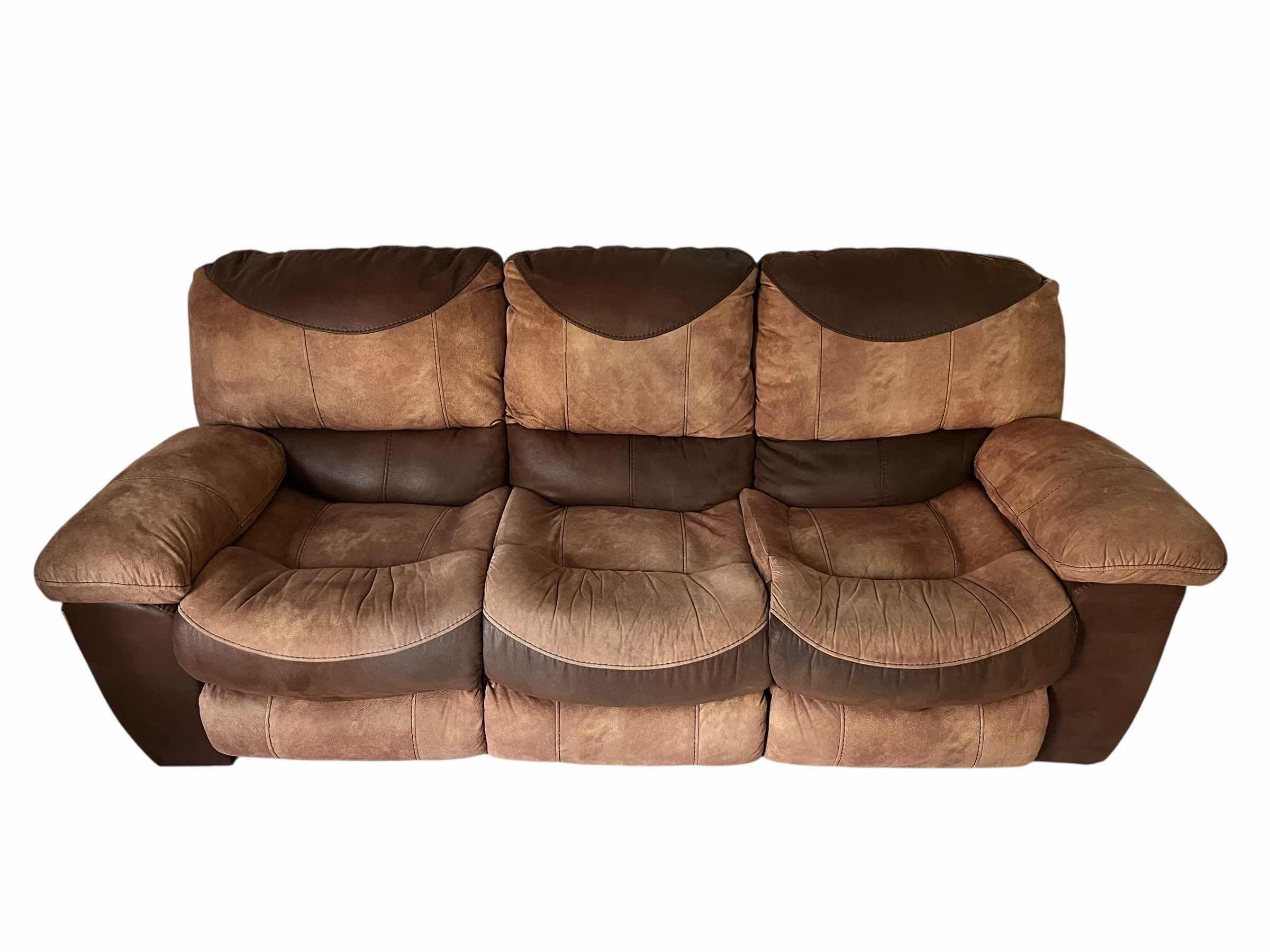 Photo 1 of PORTMAN TWO TONE CHOCOLATE & SADDLE LEATHER DUAL RECLINING BROWN LEATHER SOFA 92” X 40” H39”