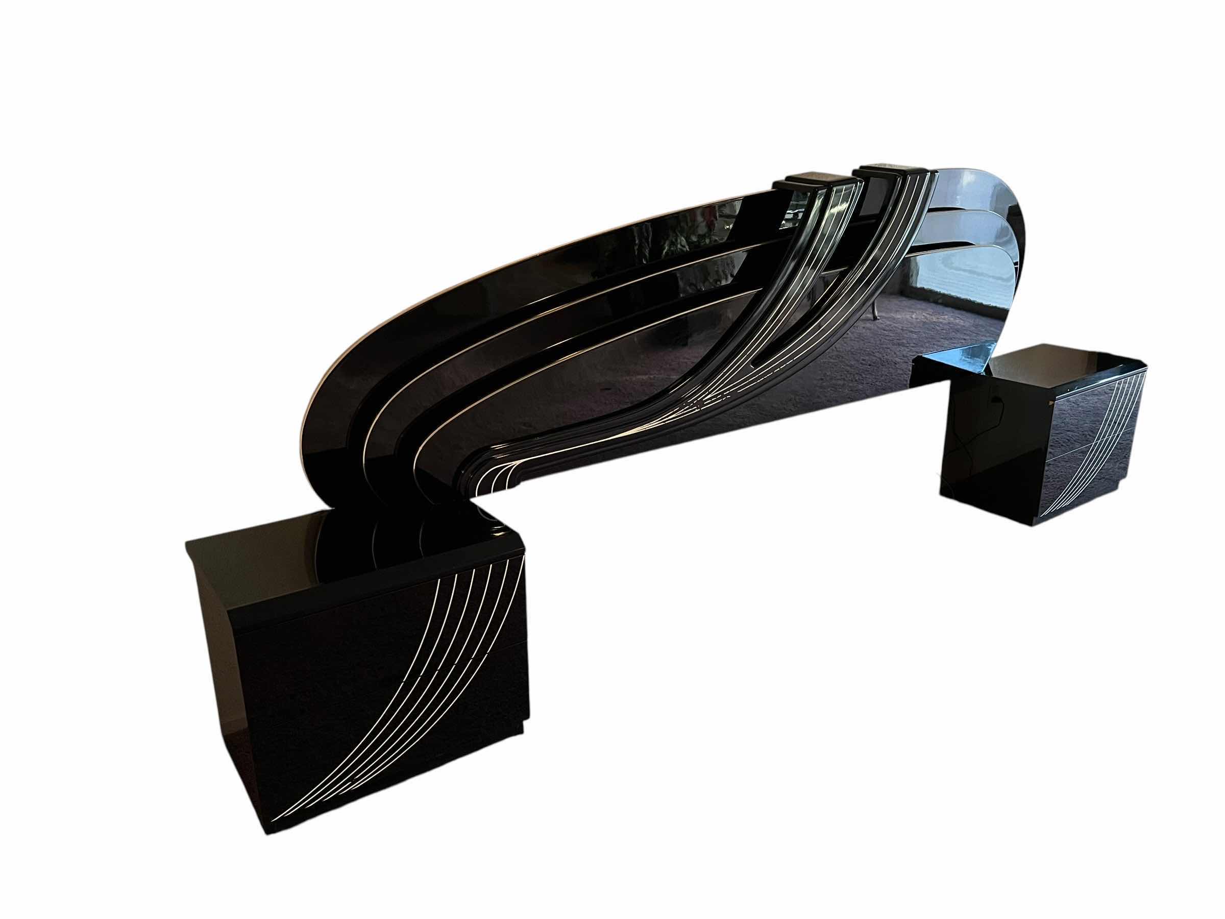 Photo 1 of ABSTRACT BLACK & WHITE LAMINATE HEADBOARD W INTEGRATED LIGHT & 2 NIGHTSTAND SET 126” X 16” H47”