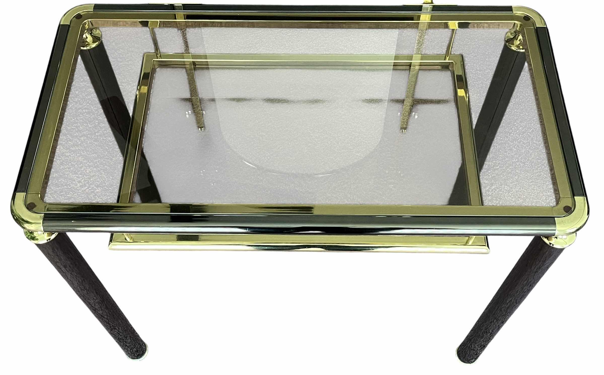 Photo 1 of MID-CENTURY BLACK CHROME & BRASS GLASS TOP VANITY DRESSING TABLE 35” X 20” H53”