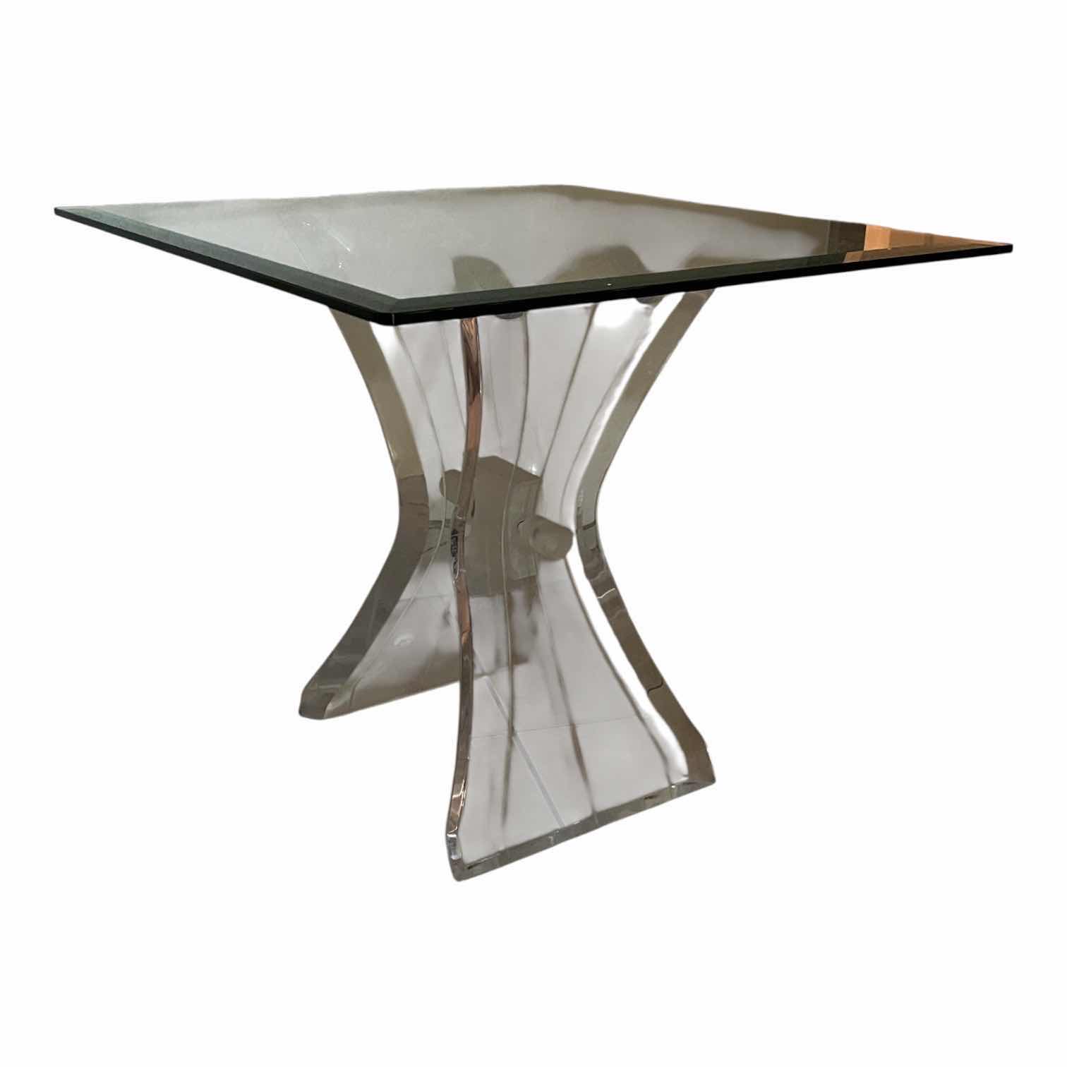 Photo 1 of LUCITE BUTTERFLY CLEAR ACRYLIC BASE GLASS TOP ACCENT TABLE 24” X 24” H21”