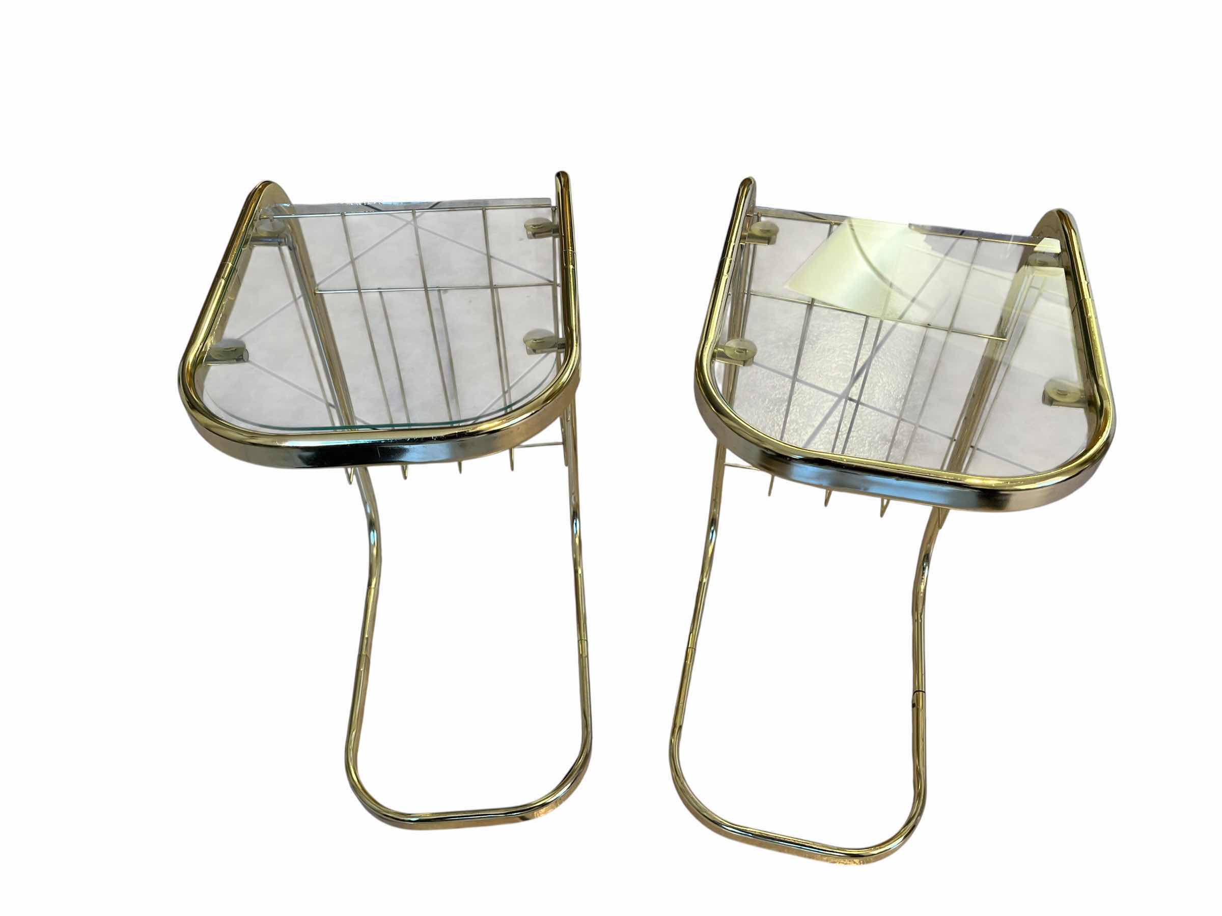 Photo 1 of GOLD FINISH GLASS TOP SIDE TABLES W MAGAZINE RACK (2) 10” X 14” H20.5”