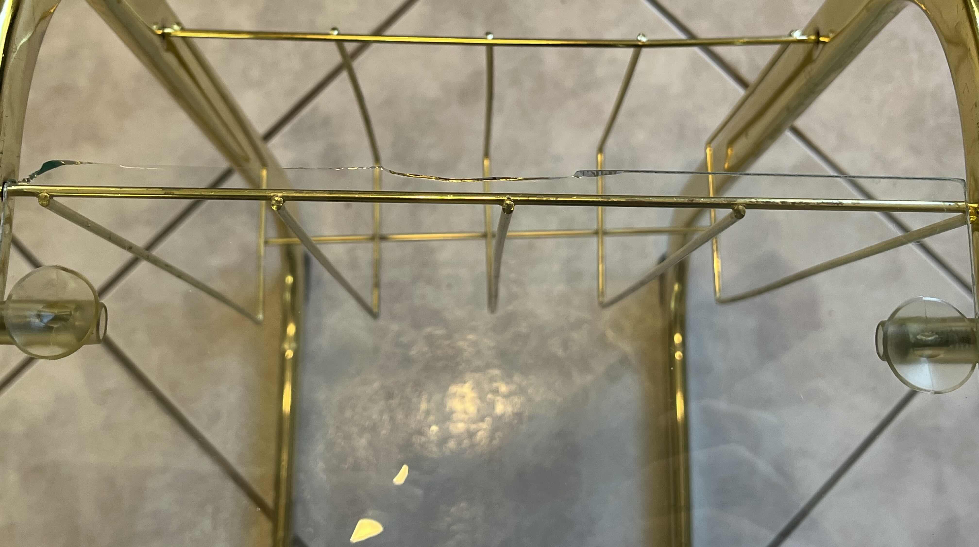 Photo 1 of GOLD FINISH GLASS TOP SIDE TABLES W MAGAZINE RACK (2) 10” X 14” H20.5”