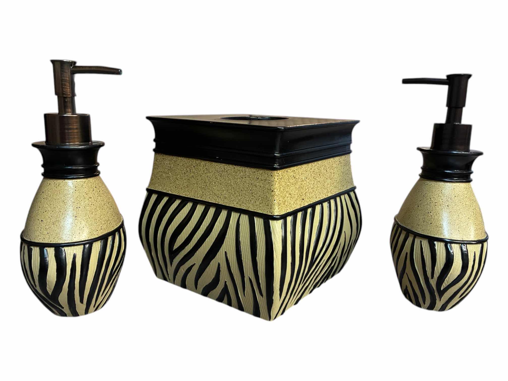 Photo 1 of JESSICA MCCLINTOCK HOME ZEBRA/STONE FINISH SOAP DISPENSERS & TISSUE BOX COVER