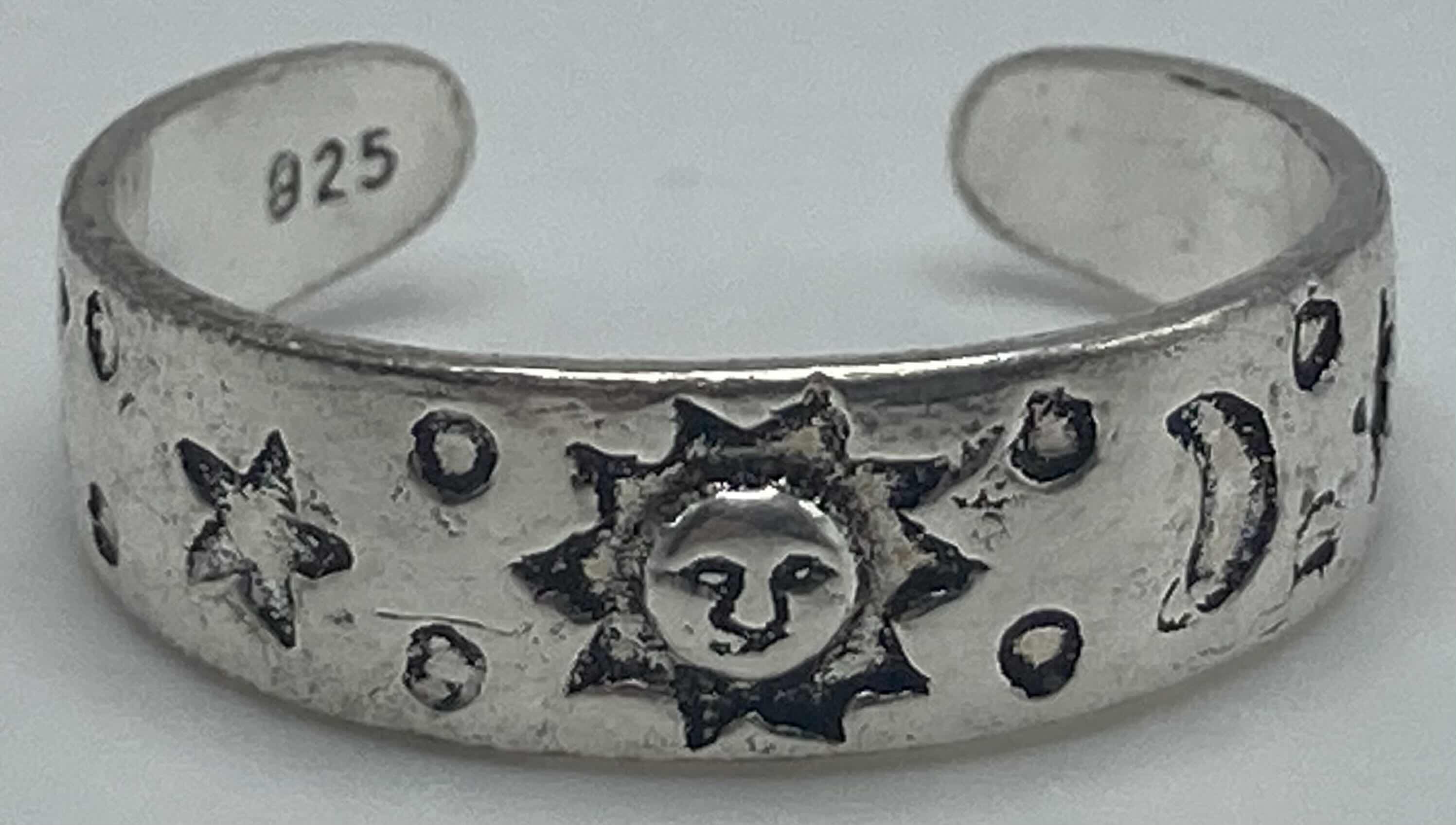 Photo 1 of 81STGENERATION SUN MOON & STAR ENGRAVED STERLING SILVER ADJUSTABLE TOE RING 1.7G (READ NOTES)