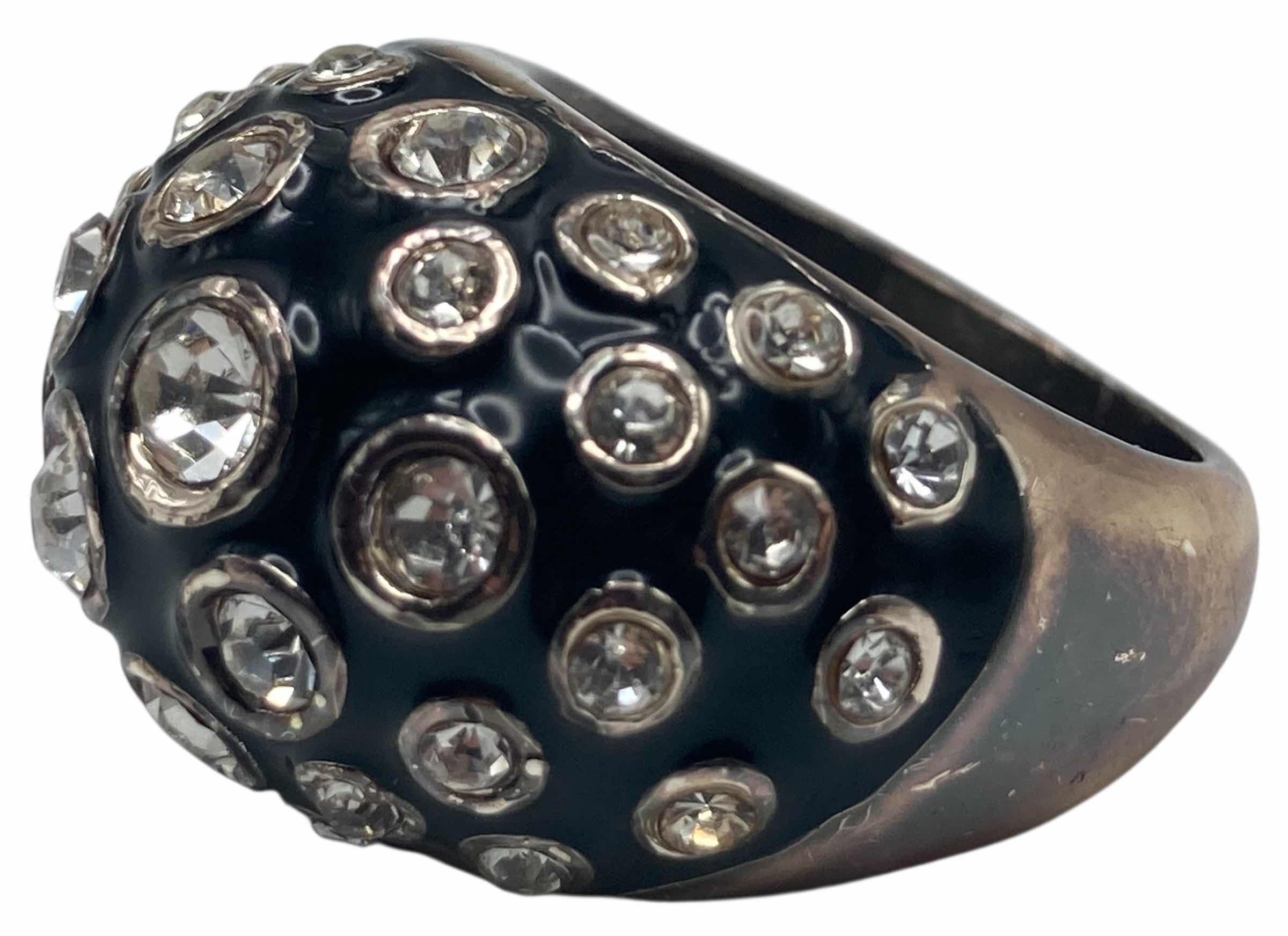 Photo 1 of CLEAR GEM BLACK ENAMEL SILVER PLATED DOME COCKTAIL RING SIZE 8.25 (READ NOTES)