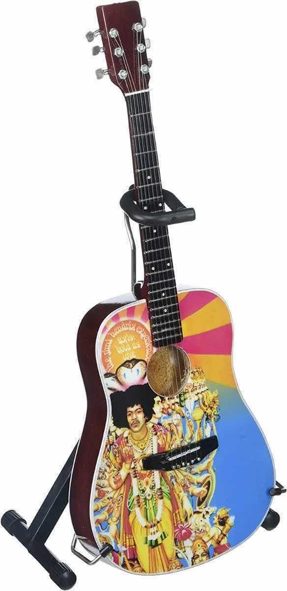 Photo 1 of NEW FENDER BY AXE HEAVEN MINIATURE GUITARS HENDRIX BOLD AS LOVE ACOUSTIC GUITAR W STAND H9.5 $40