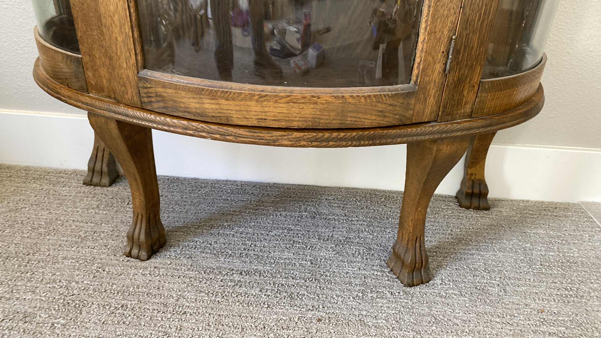 Photo 5 of VINTAGE OAK 3 SHELF DISPLAY CABINET WITH CURVED GLASS 34“ x 14 1/2“ H 56”