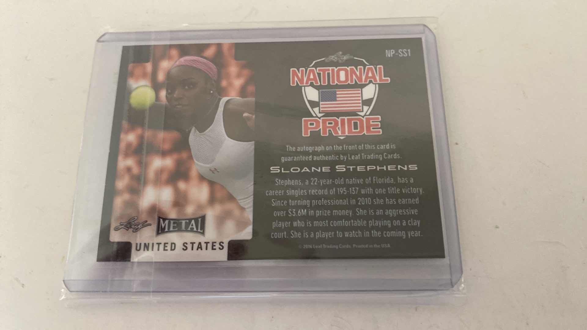 Photo 2 of 2016 NATIONAL PRIDE NP-SS1 SLOANE STEPHENS AUTOGRAPH GUARANTEE TRADING CARD