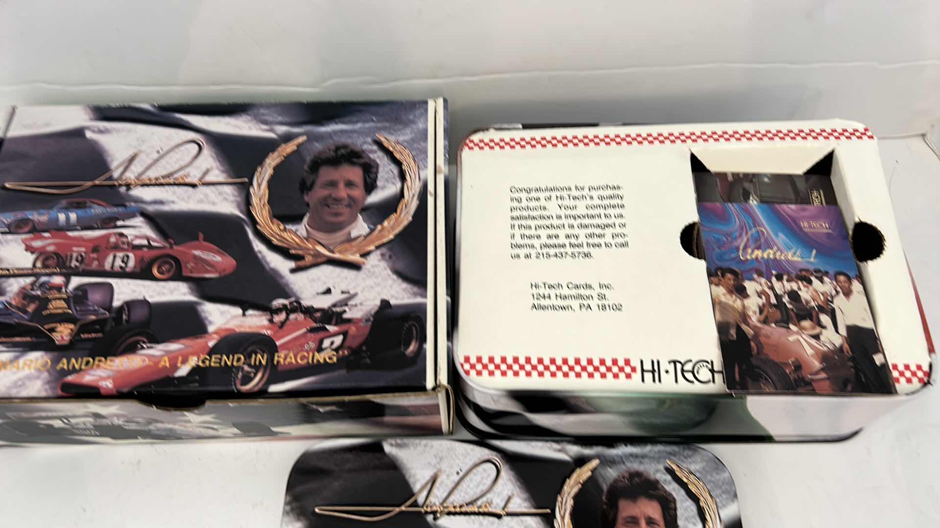 Photo 4 of 3 CAR RACING COLLECTIBLES- MARIO ANDRETTI CARDS IN TIN, MICHAEL SCHUMACHER, DALE EARNHARDT