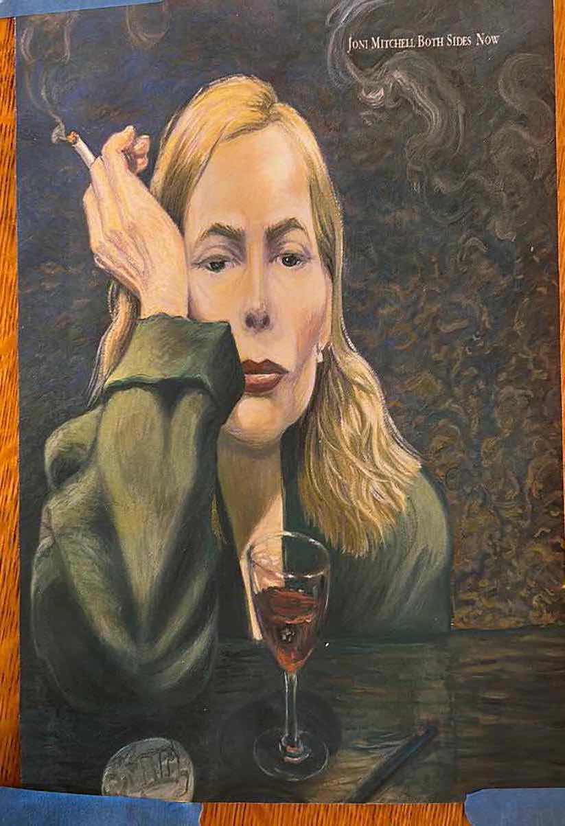 Photo 1 of JONI MITCHELL ARTWORK ON THIN FABRIC FROM MASTER COLLECTORS LLC SPAIN 8” x 12”